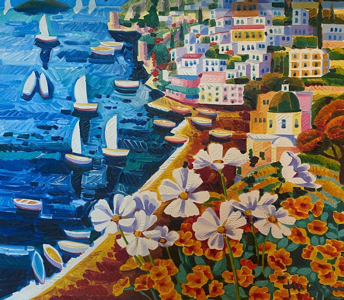 Positano con i fiori bianchi e luce Faccincani Athos